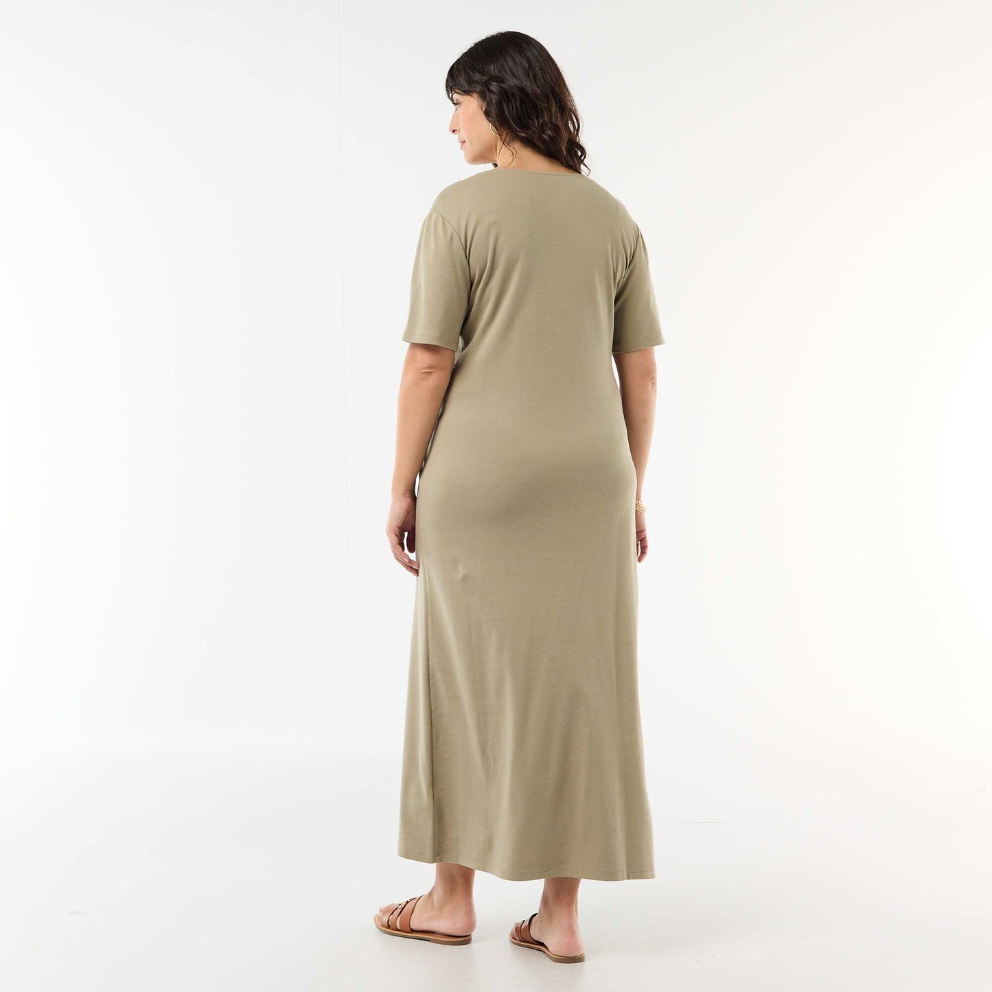 Pleated Maxi Dress with Hammered Gold Detail GREEN