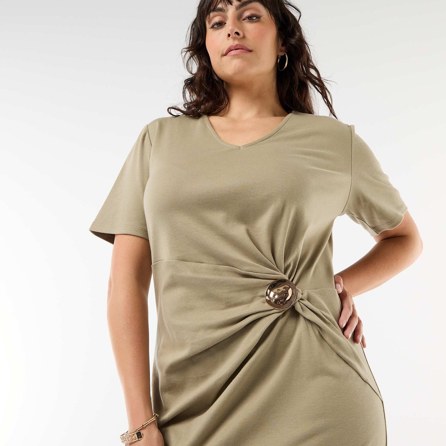 Pleated Maxi Dress with Hammered Gold Detail GREEN