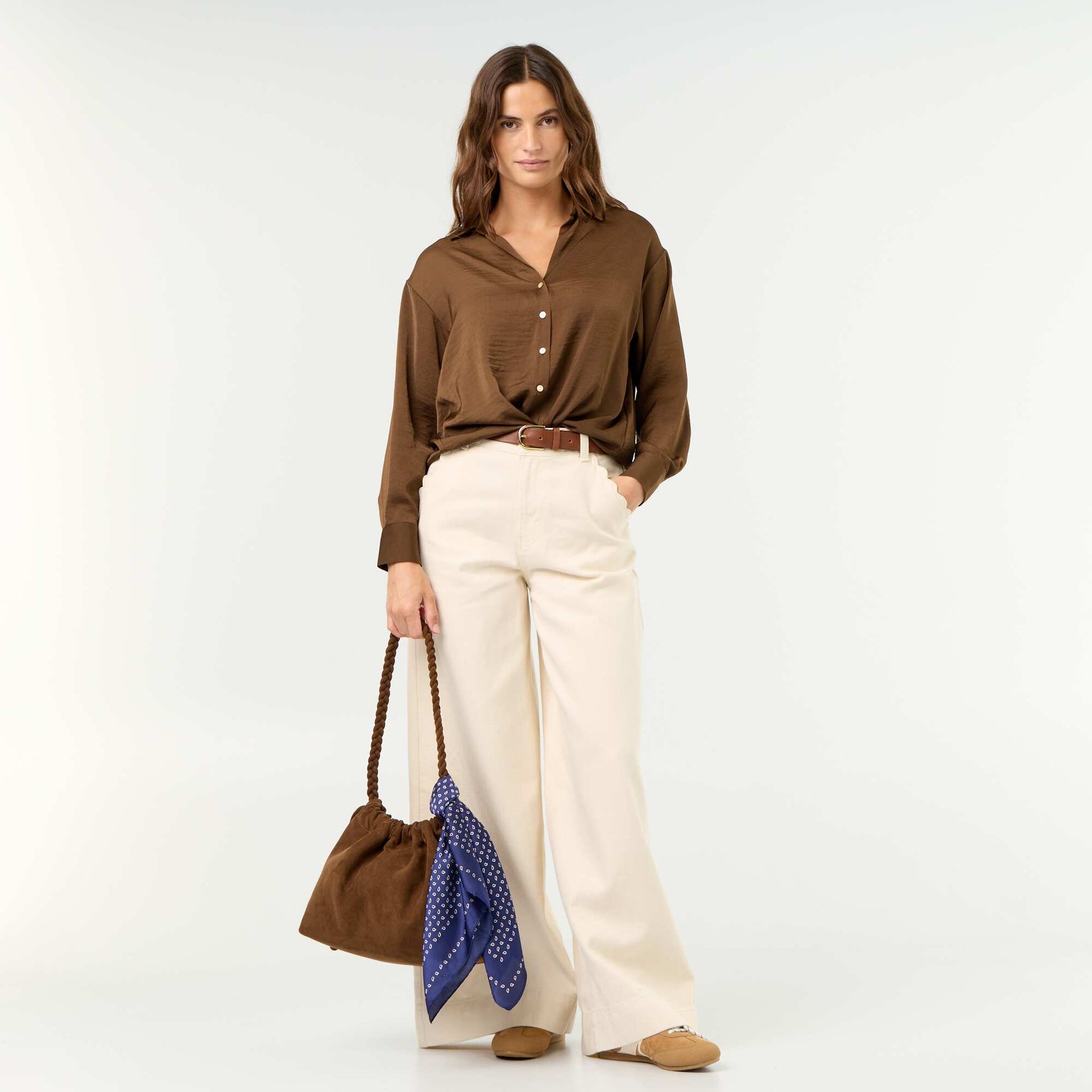 Solid Satin Blouse BROWN