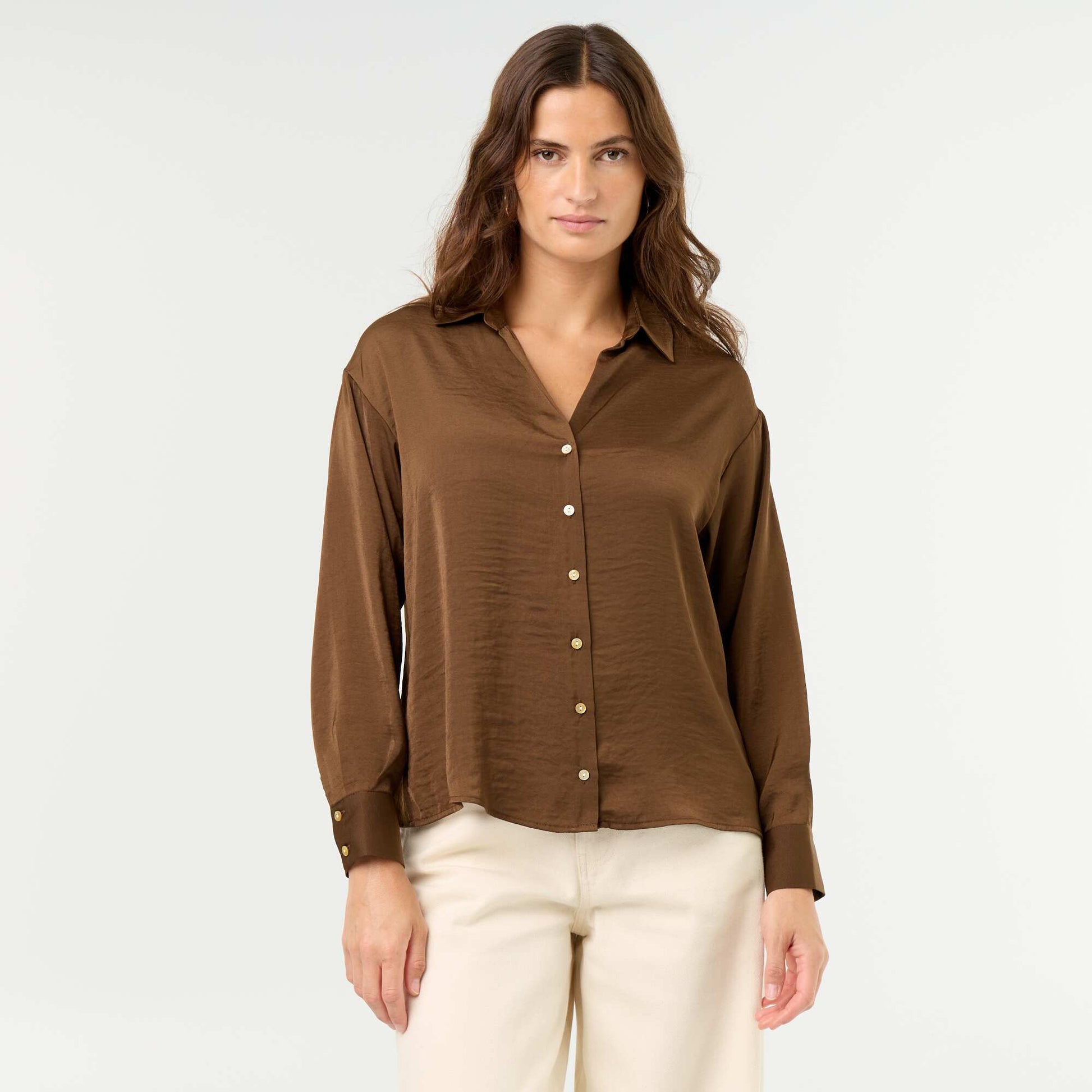 Solid Satin Blouse BROWN
