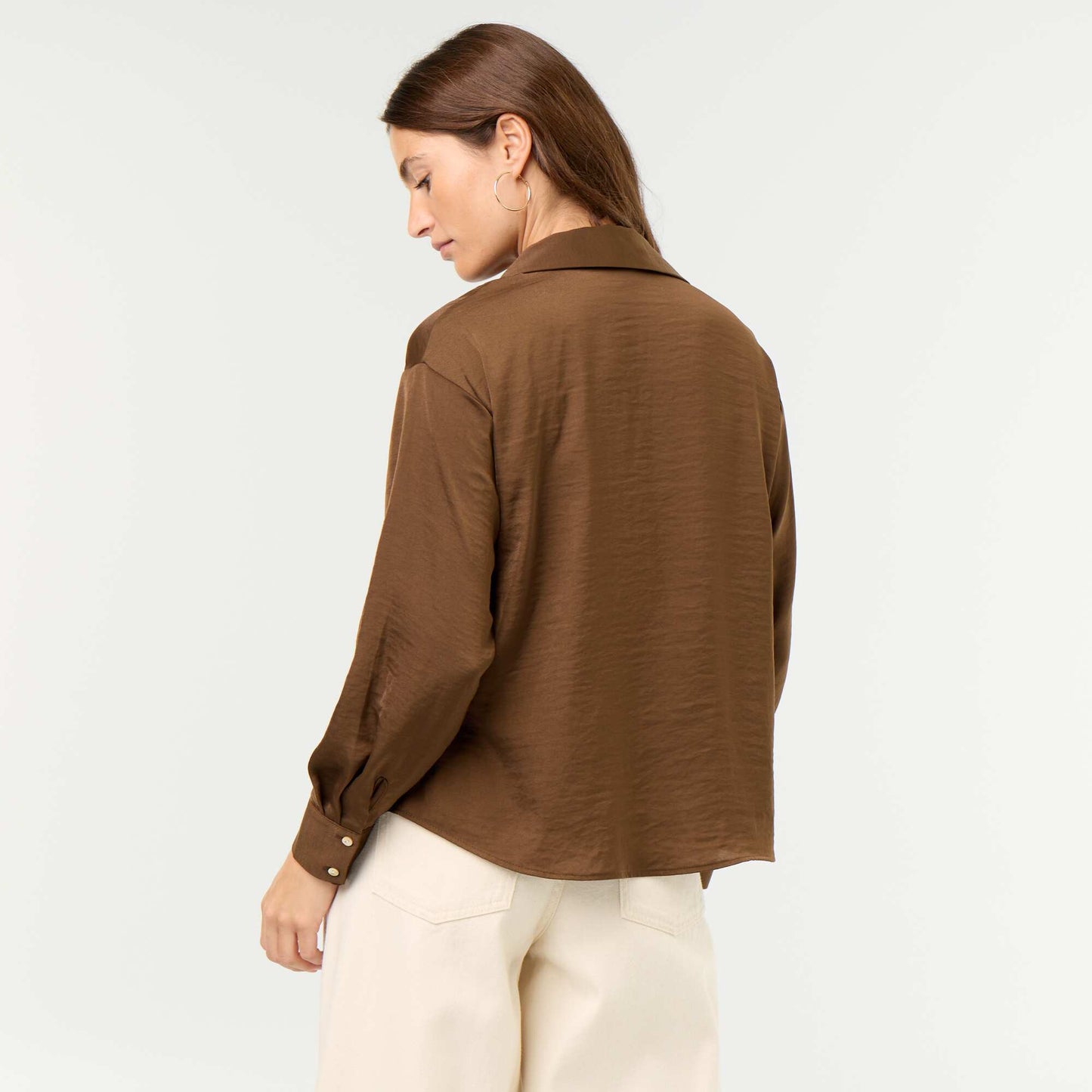 Solid Satin Blouse BROWN