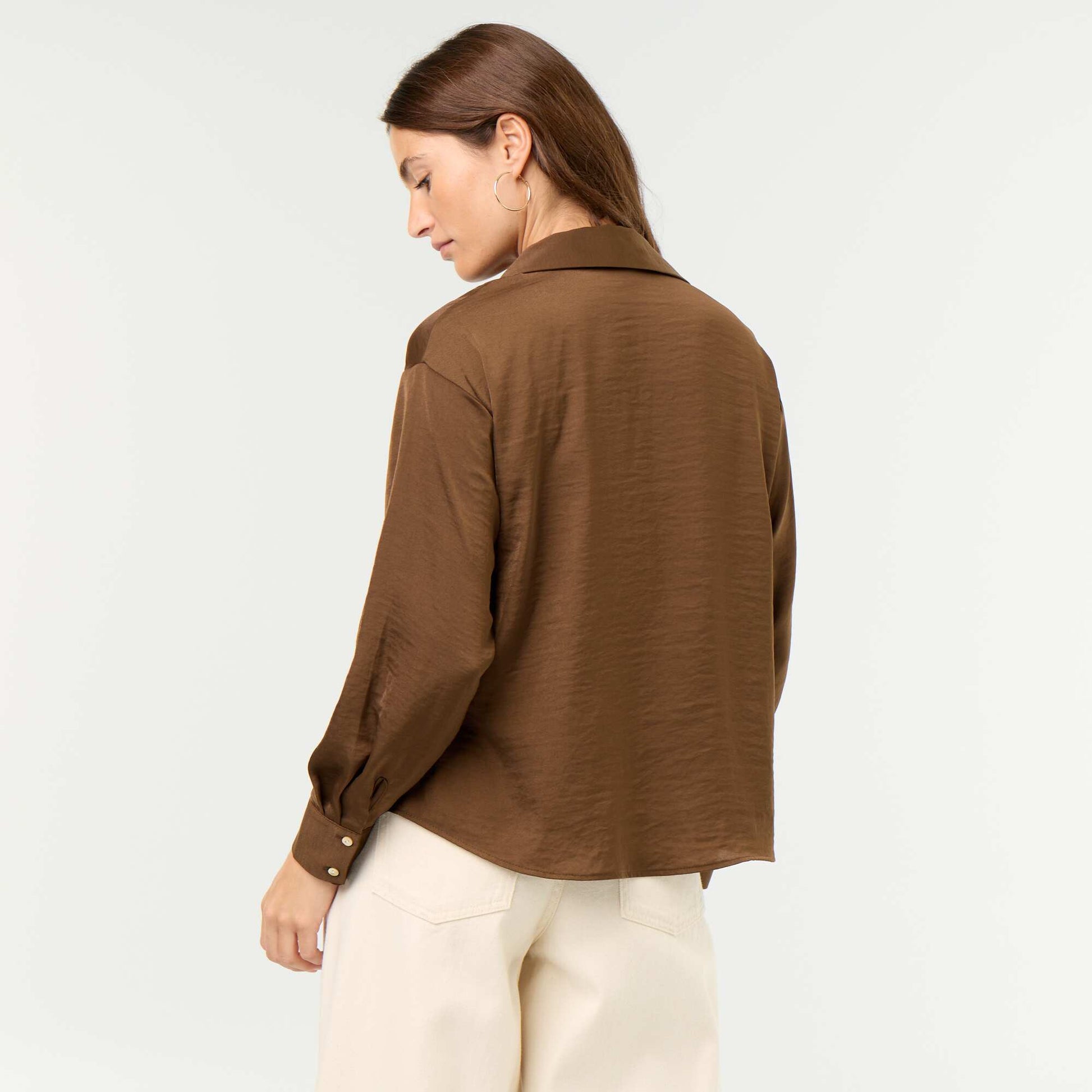 Solid Satin Blouse BROWN