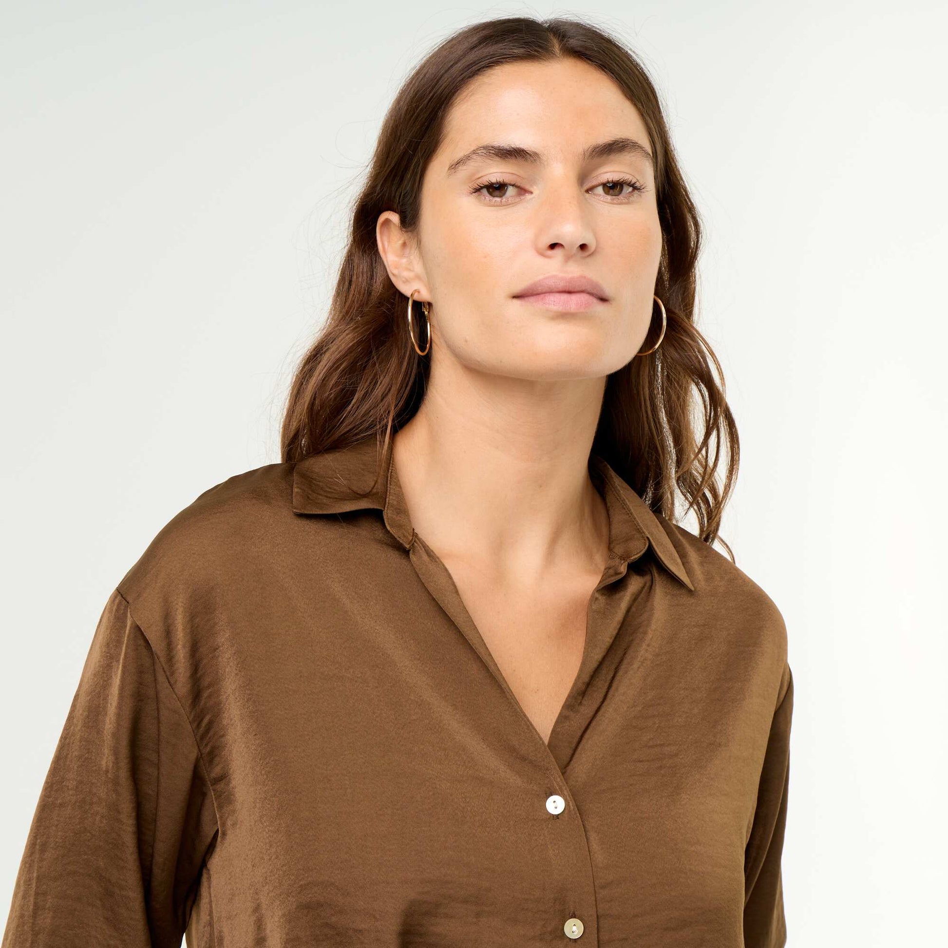 Solid Satin Blouse BROWN
