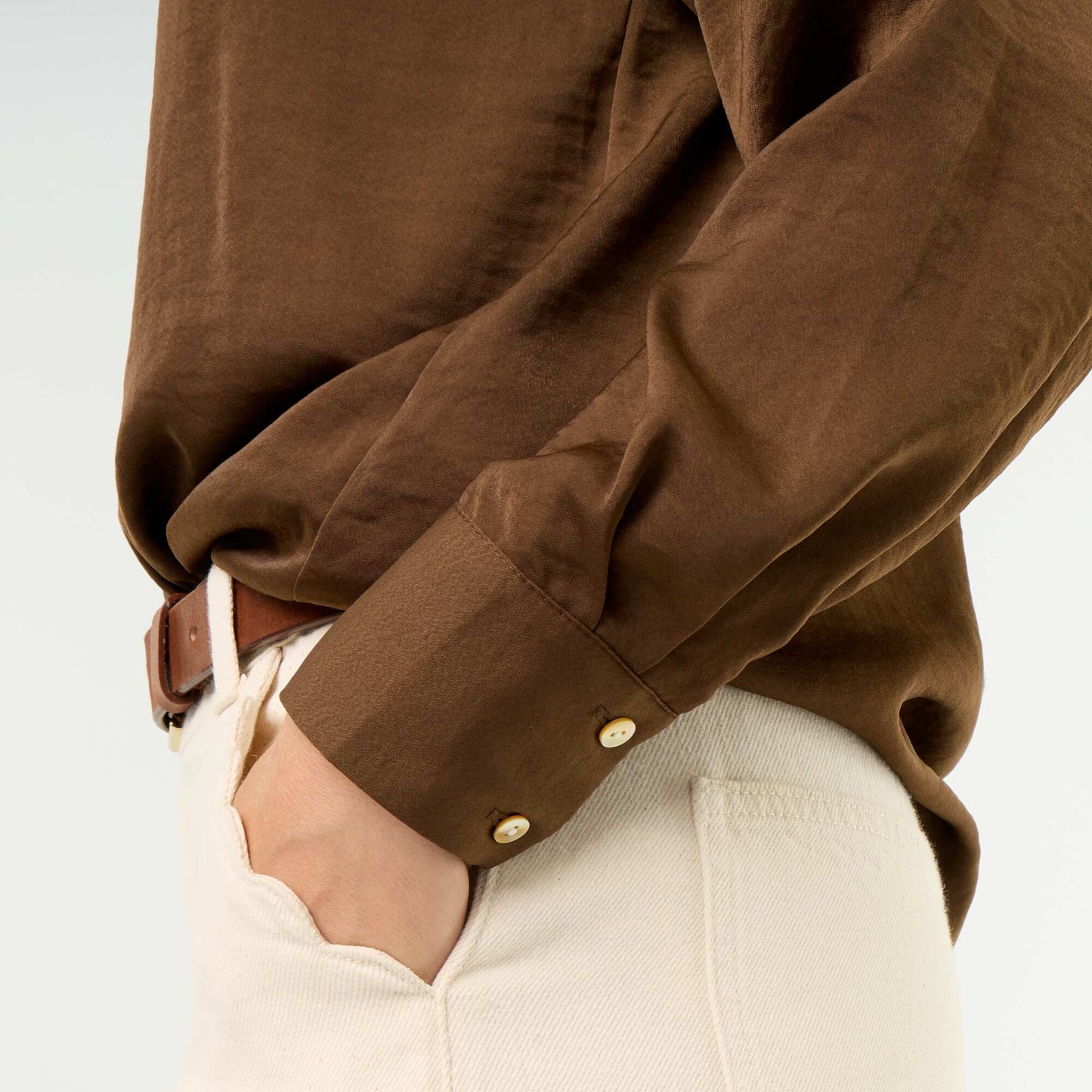 Solid Satin Blouse BROWN