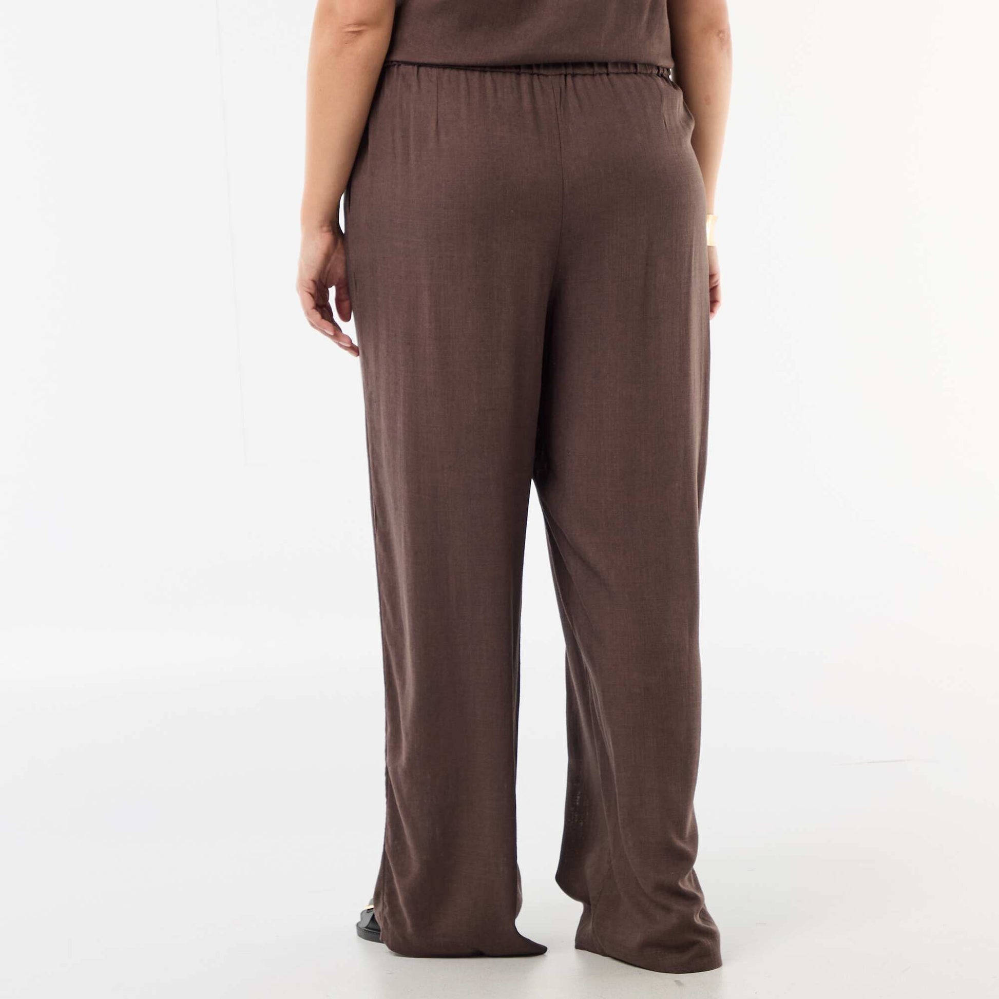 Wide-leg linen blend pants BROWN