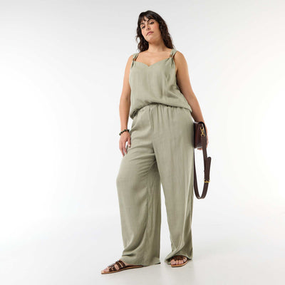 Wide-leg linen blend pants LIGHT GREEN