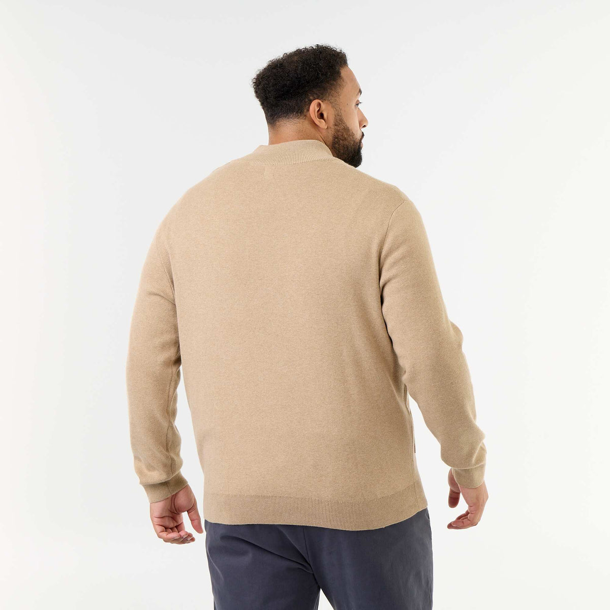 High-Neck Zip-Up Cardigan BEIGE