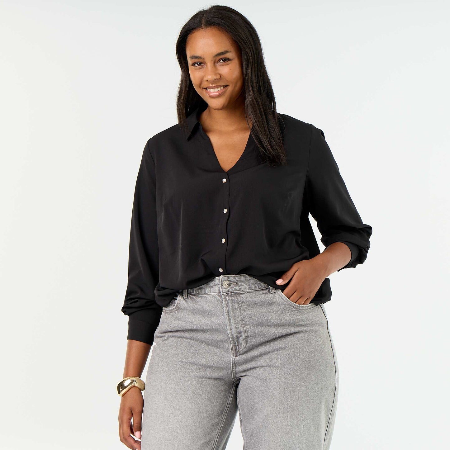 Flowy Solid Blouse BLACK