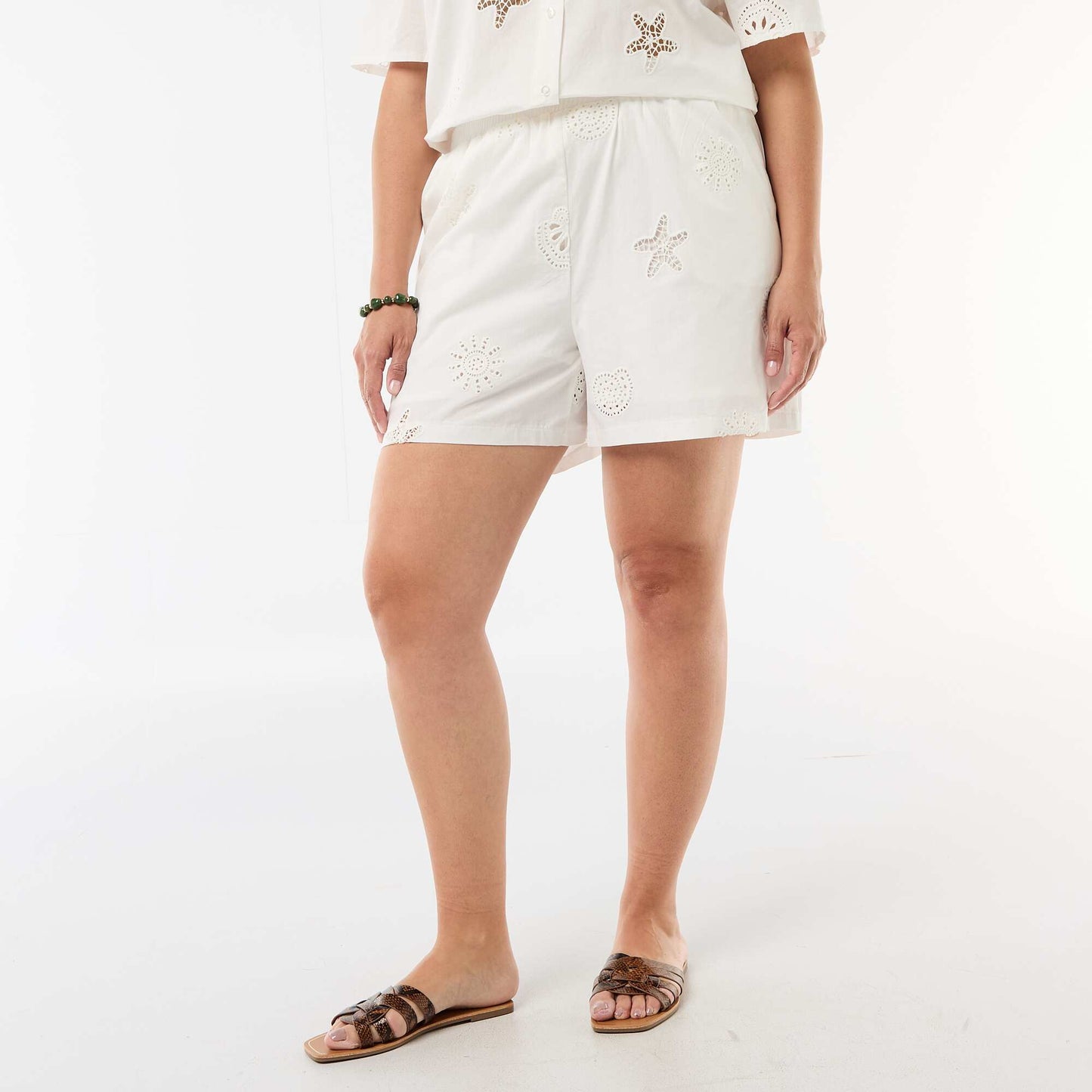 Openwork Patterned Cotton Shorts WHITE