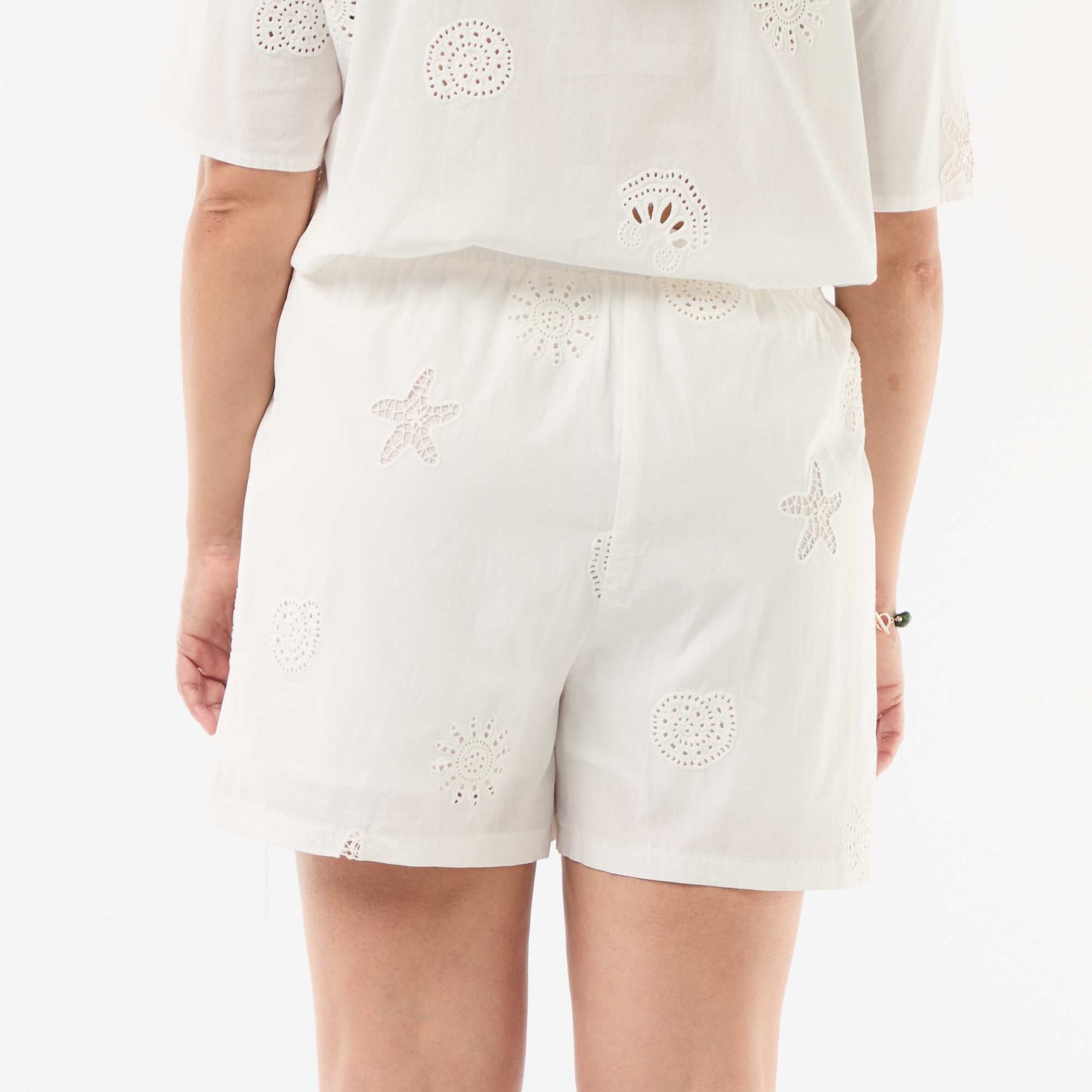 Openwork Patterned Cotton Shorts WHITE