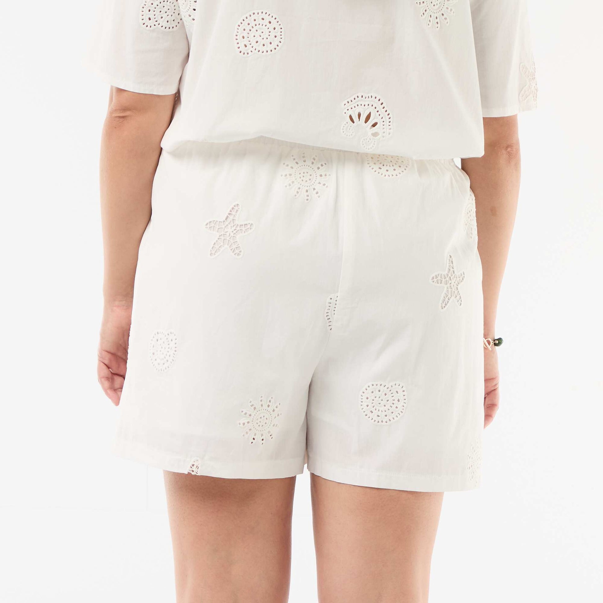 Openwork Patterned Cotton Shorts WHITE