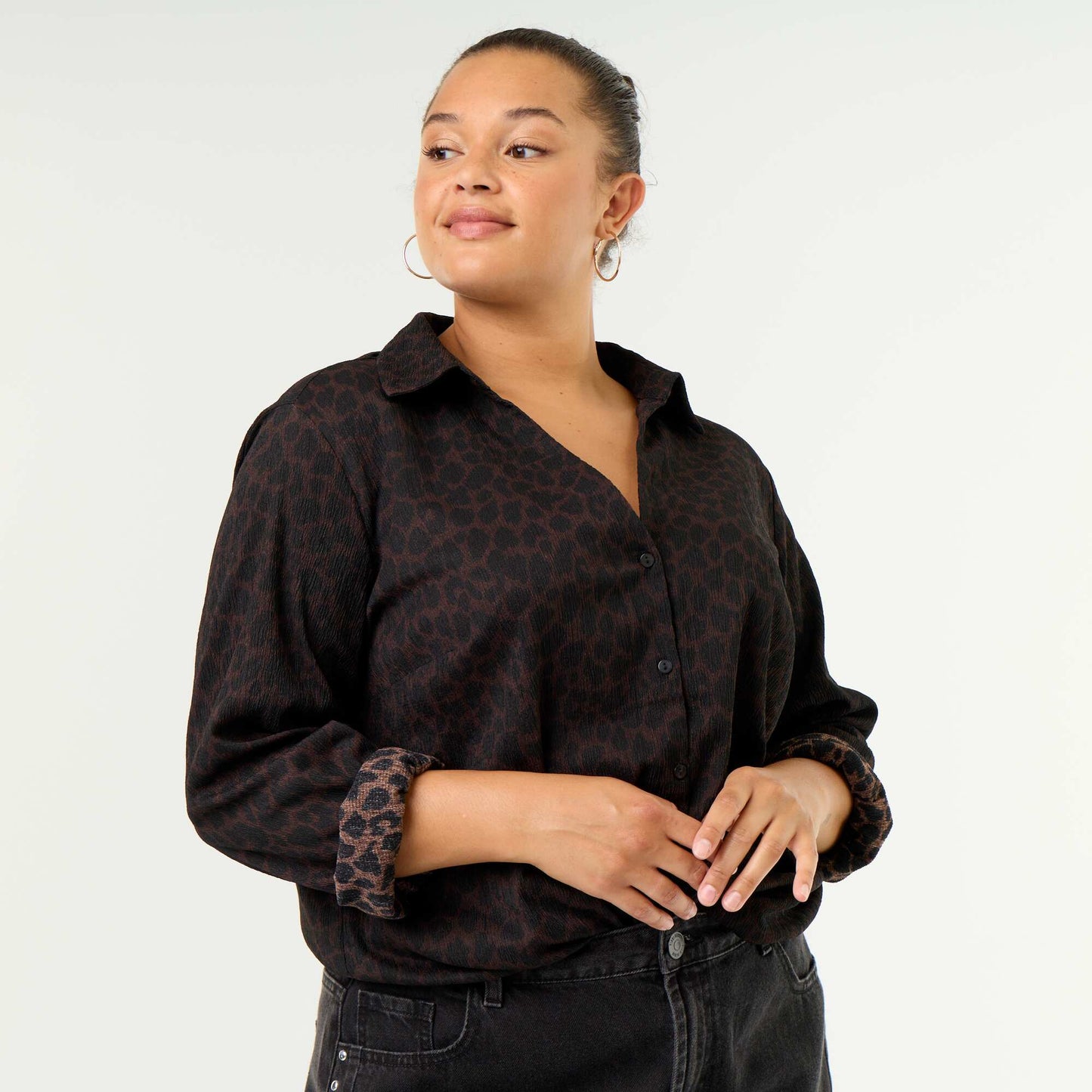 Printed Crêpe Blouse BROWN