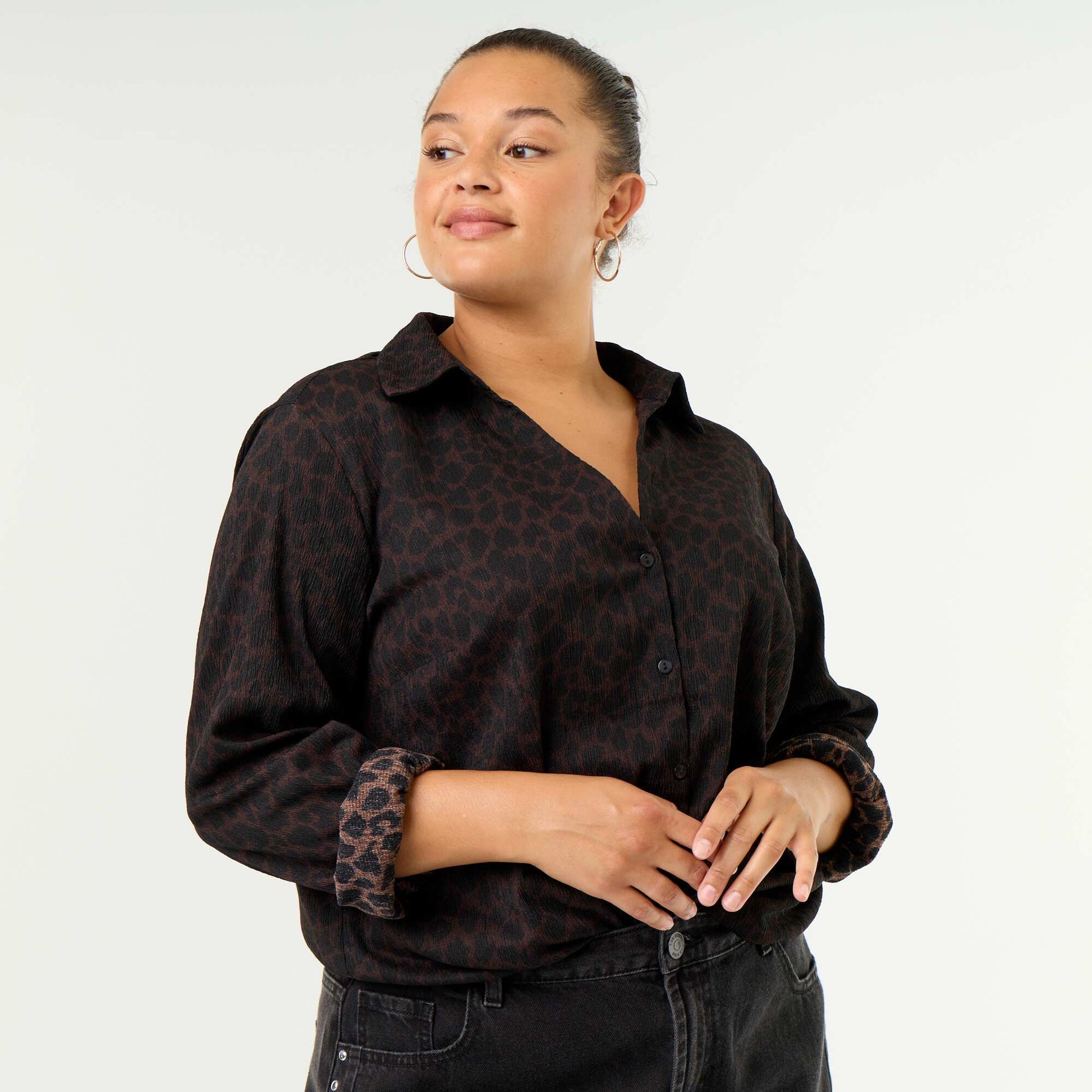 Printed Crêpe Blouse BROWN