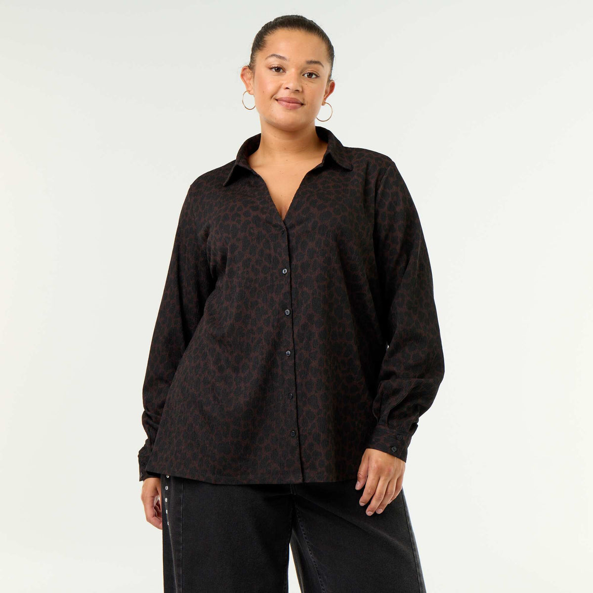 Printed Crêpe Blouse BROWN