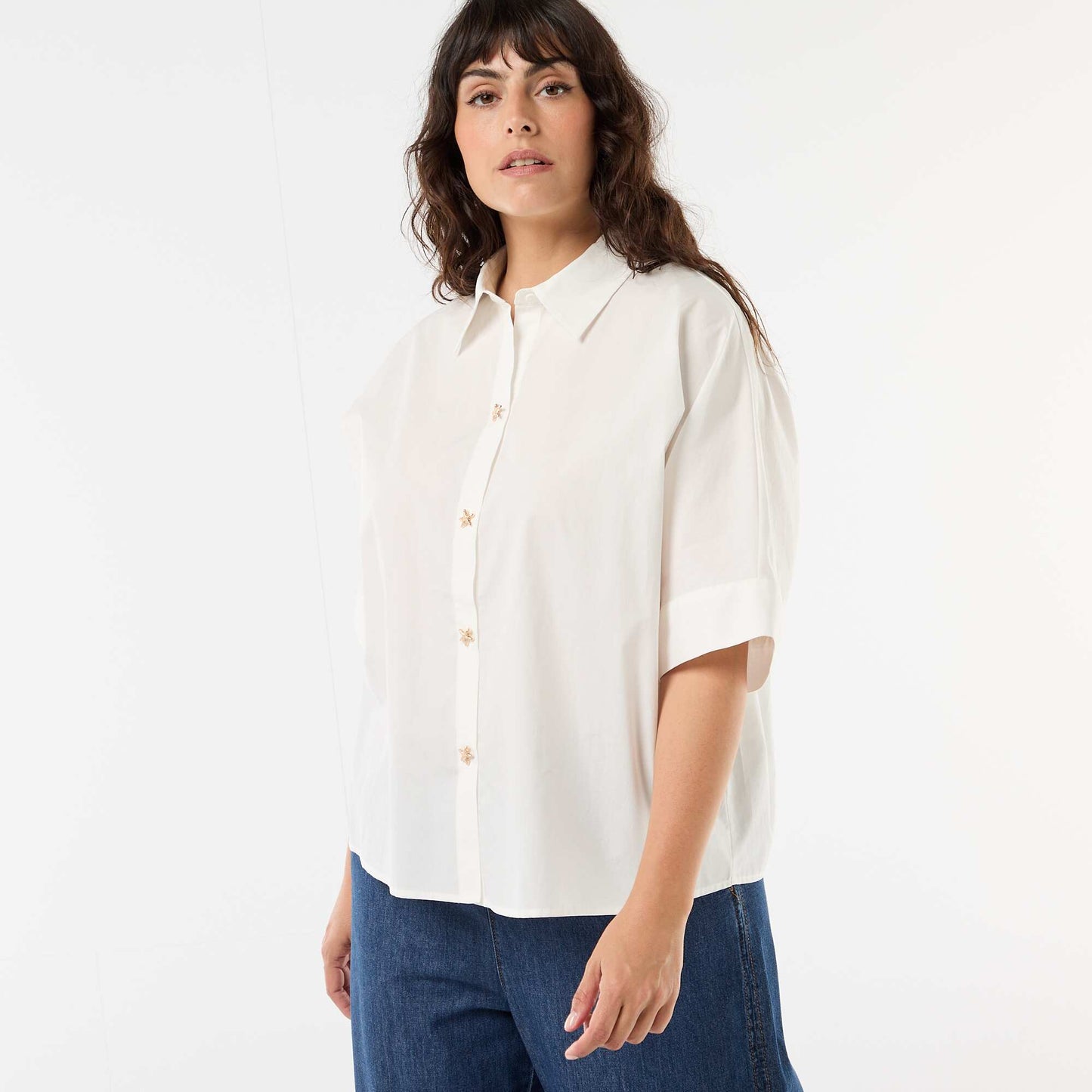 Satin shirt with starfish buttons WHITE