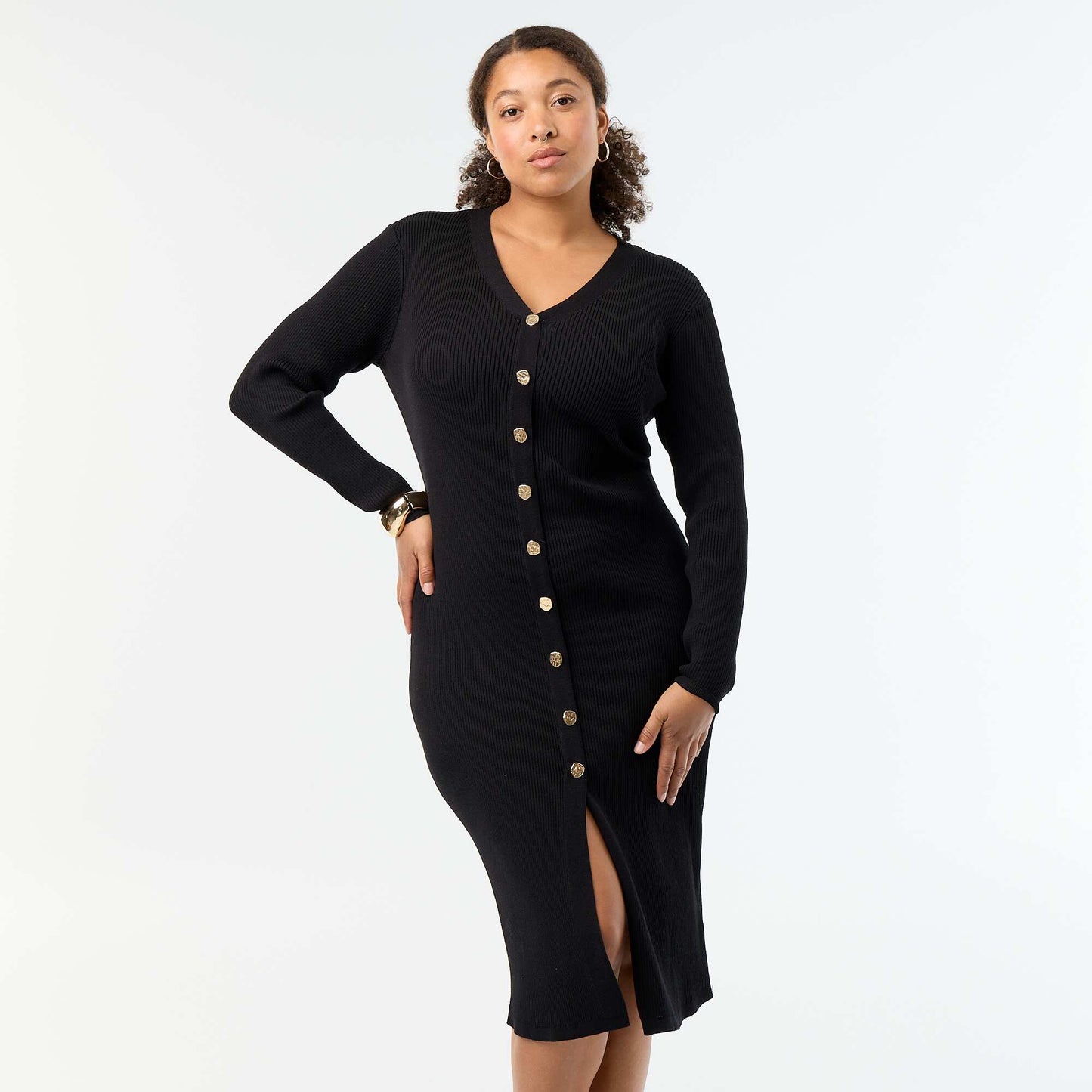 Long ribbed dress BLACK
