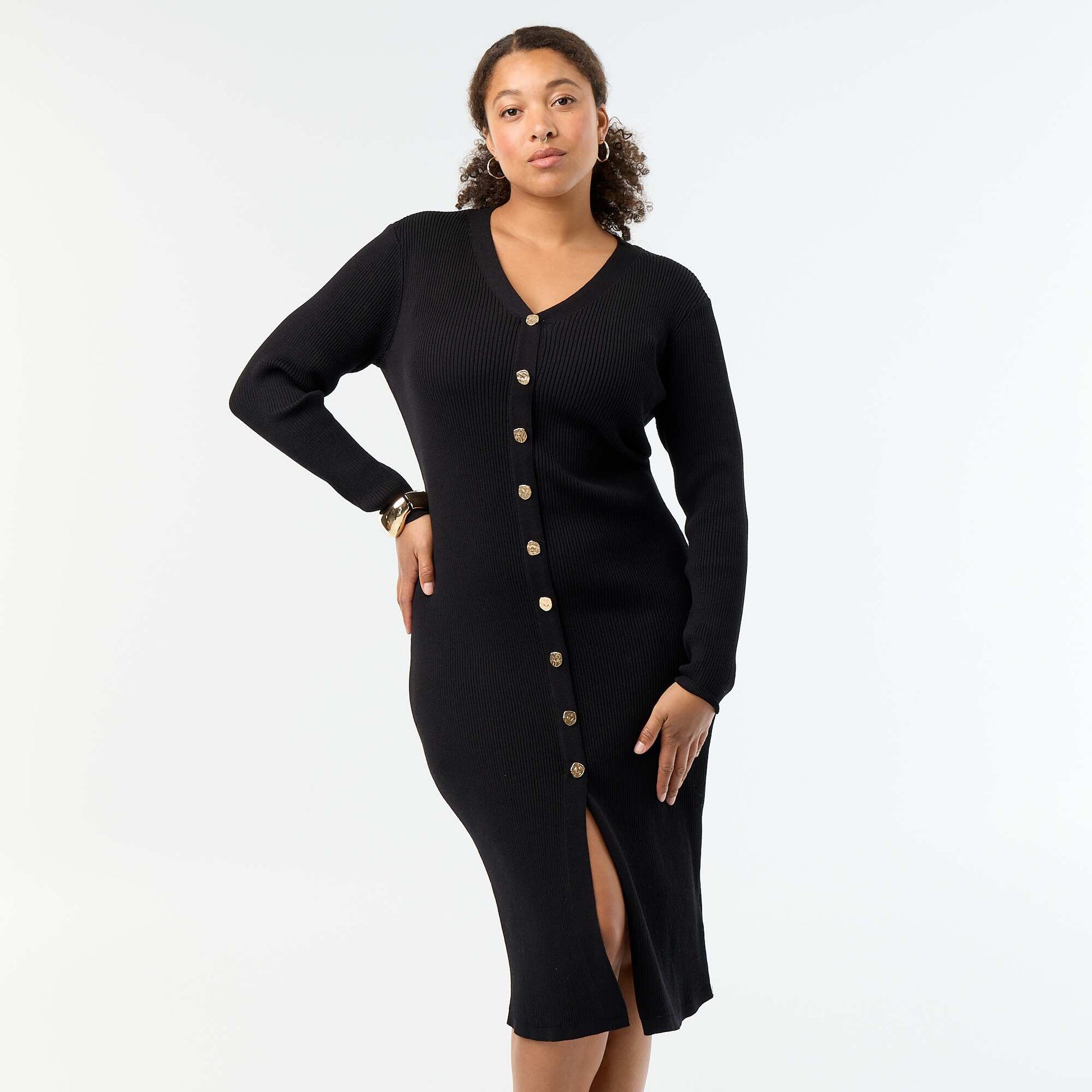 Long ribbed dress BLACK