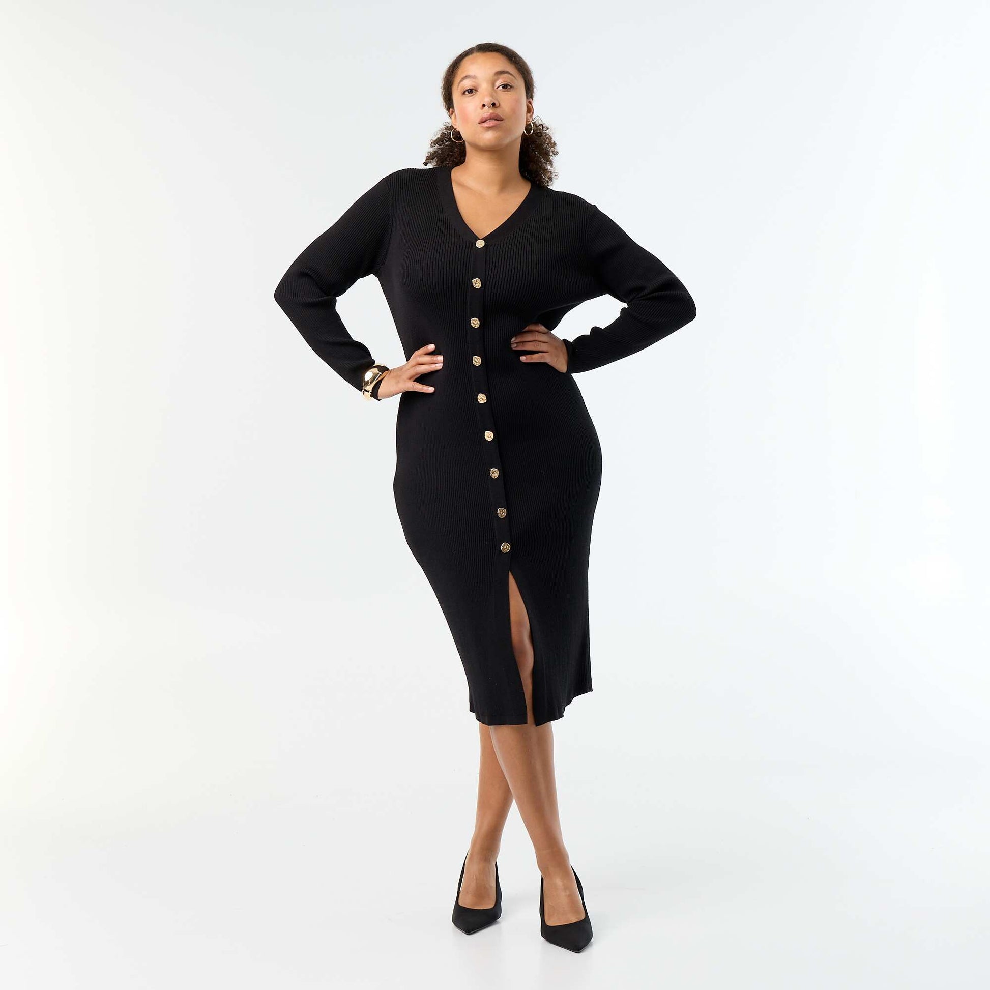 Long ribbed dress BLACK