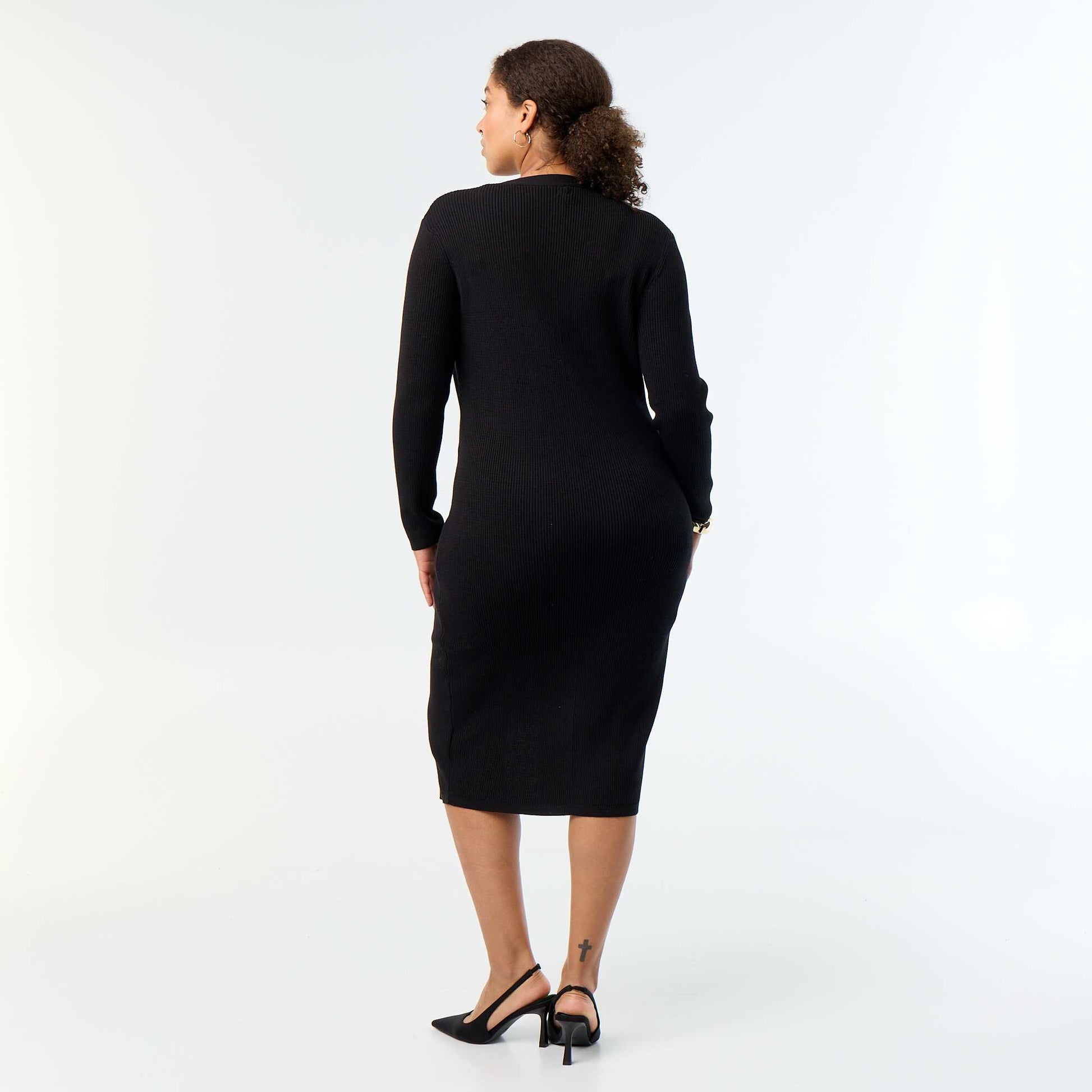 Long ribbed dress BLACK