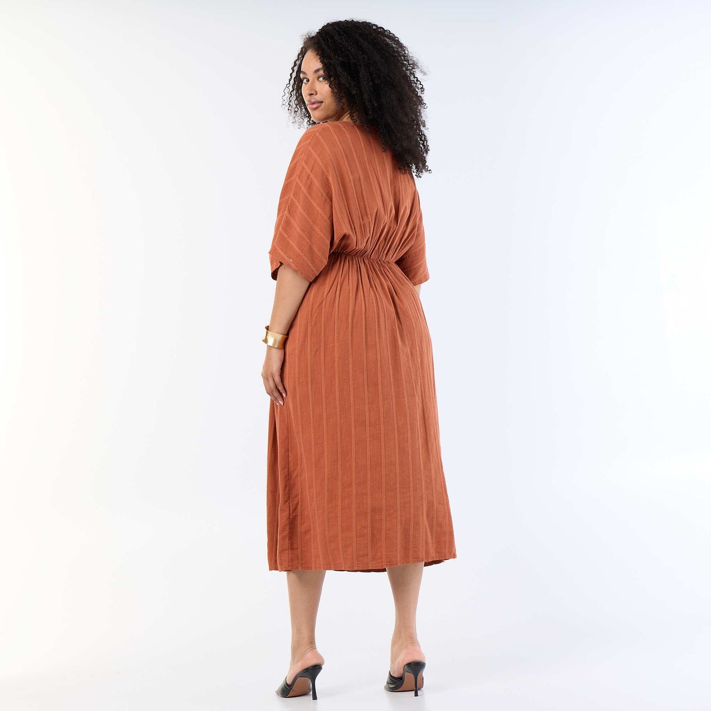 Long crossover-neck dress with decorative jewel ORANGE