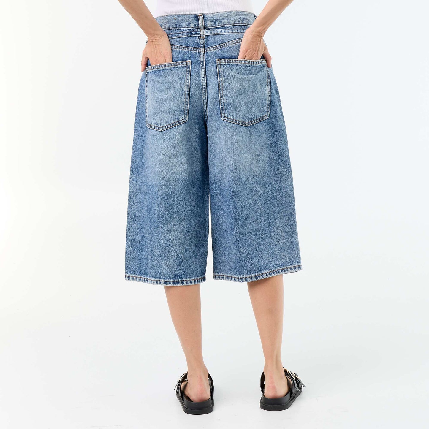 Denim Bermuda Shorts with Tie Belt BLUE