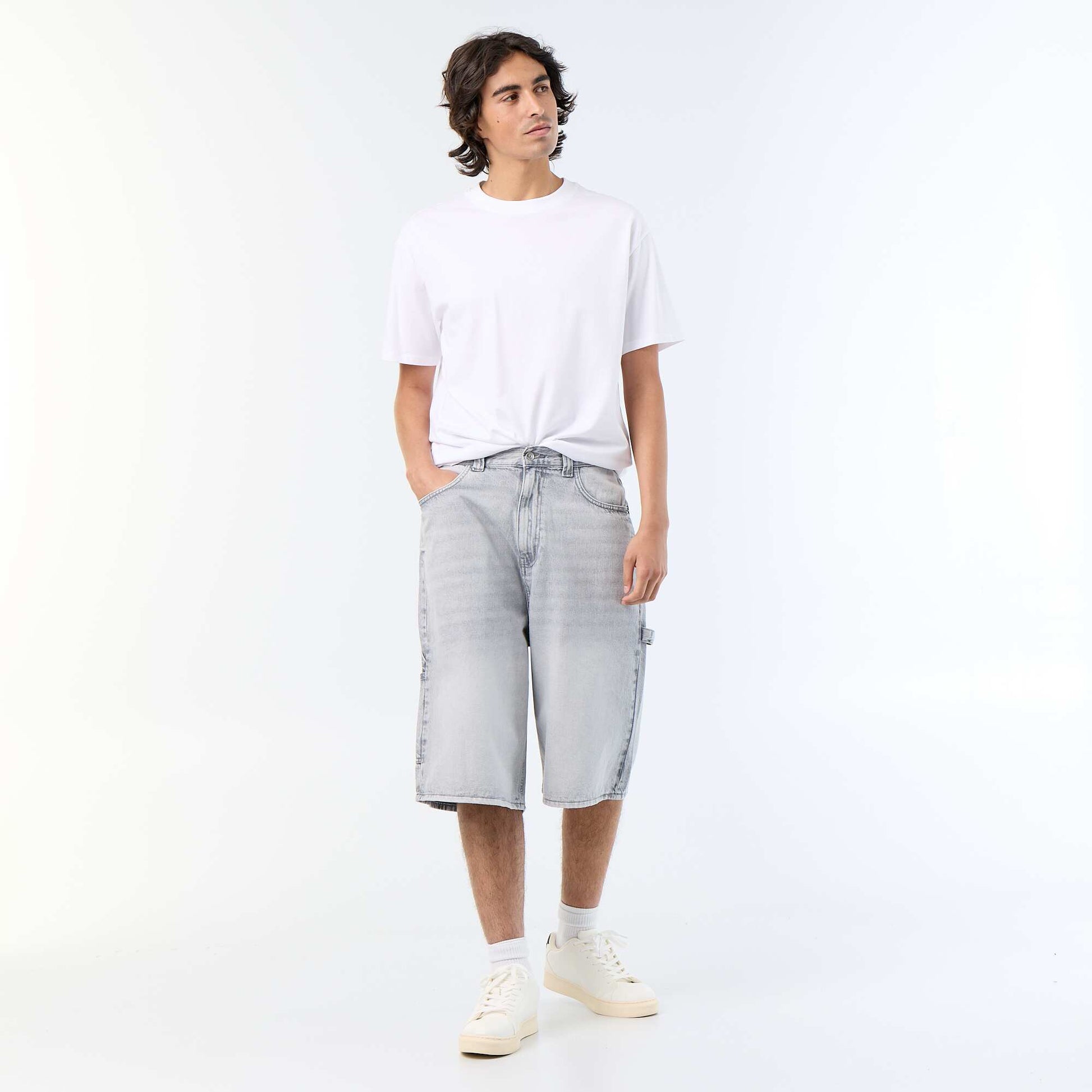 Carpenter style denim shorts GREY