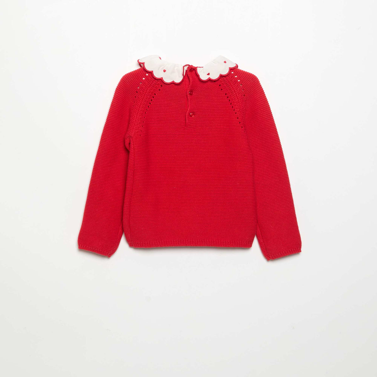 Long-Sleeved Sweater with Embroidered Collar RED