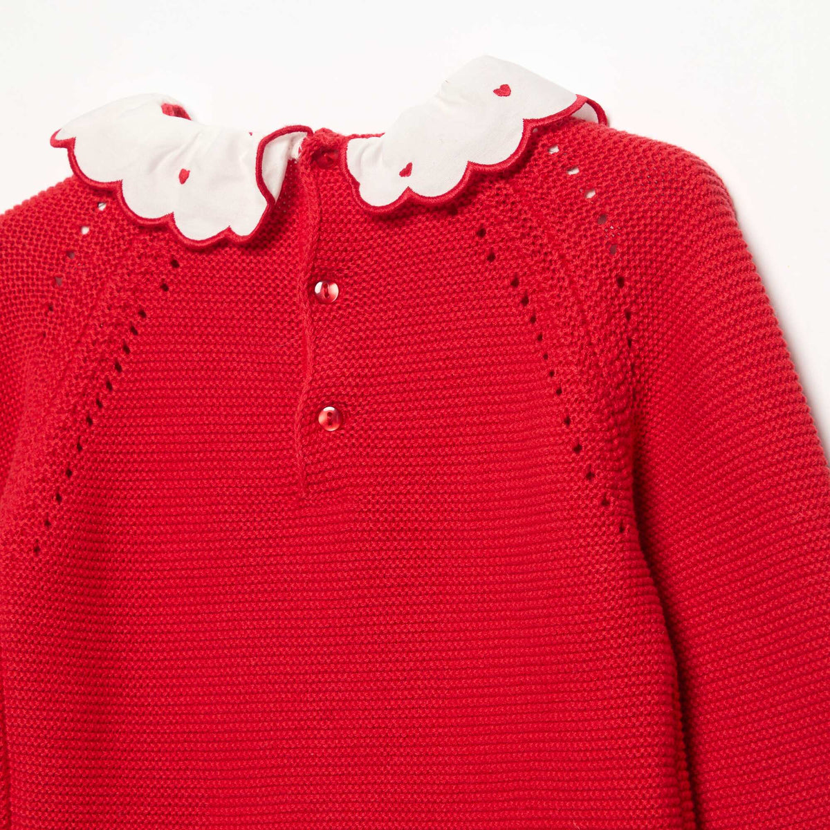 Long-Sleeved Sweater with Embroidered Collar RED