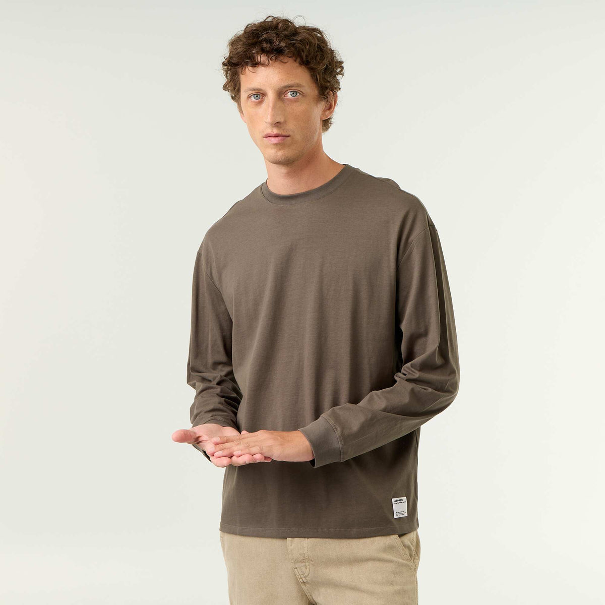 Long-sleeve crew neck cotton t-shirt KHAKI