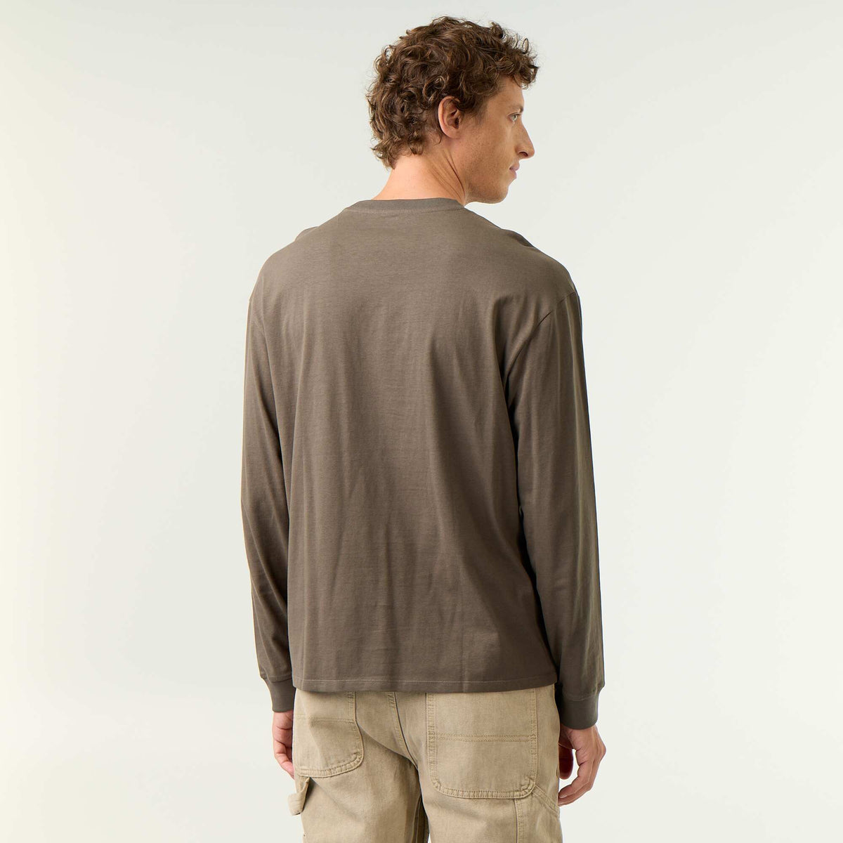 Long-sleeve crew neck cotton t-shirt KHAKI