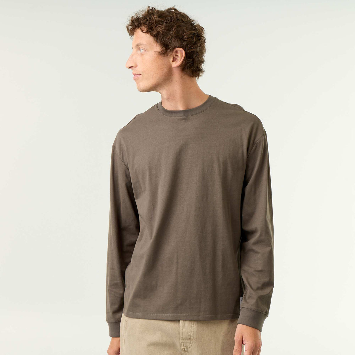 Long-sleeve crew neck cotton t-shirt KHAKI
