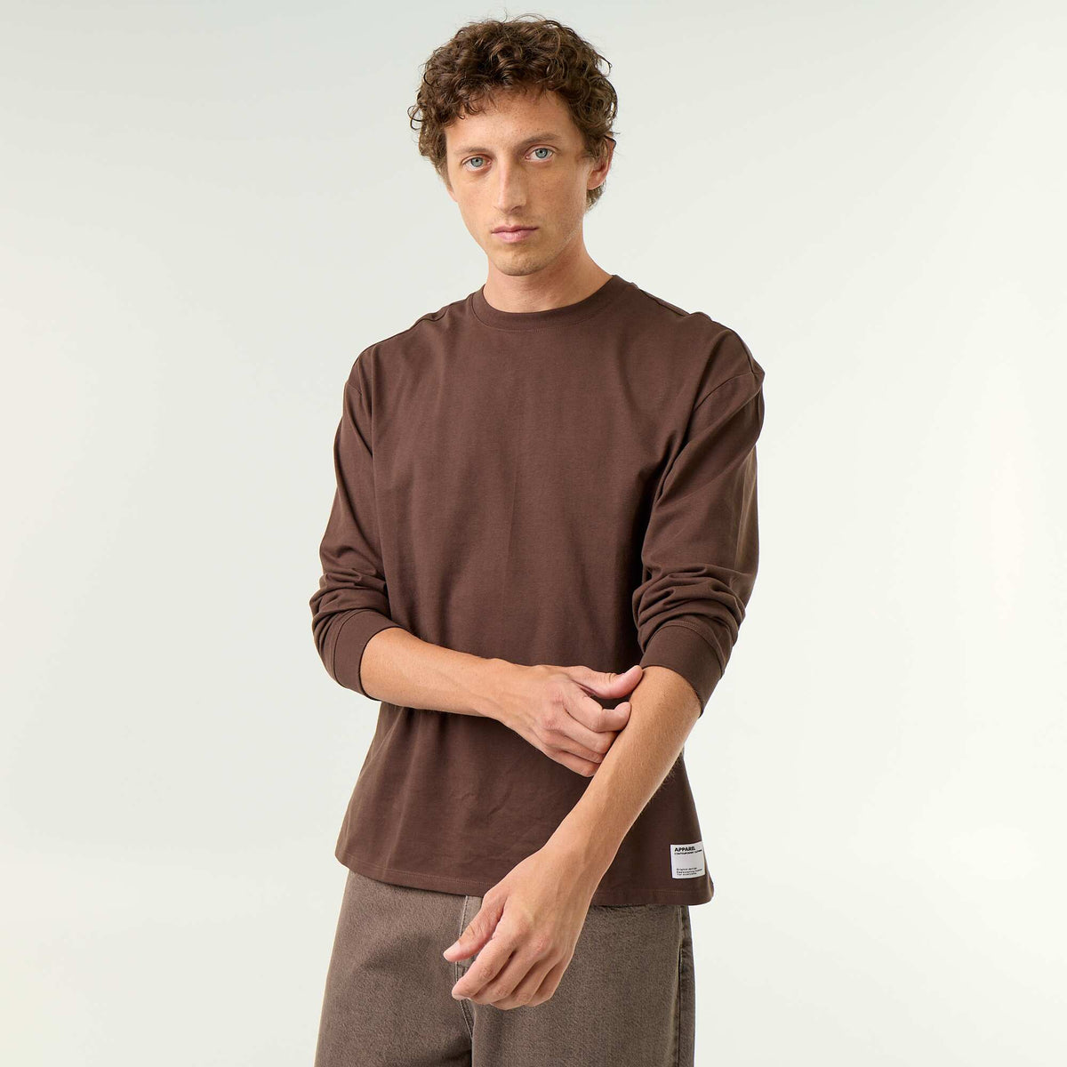 Long-sleeve crew neck cotton t-shirt BROWN