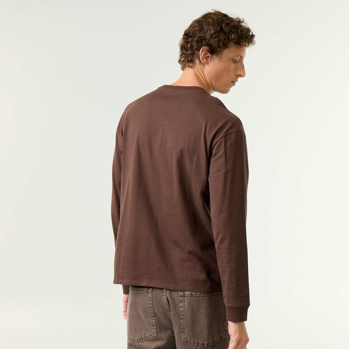 Long-sleeve crew neck cotton t-shirt BROWN