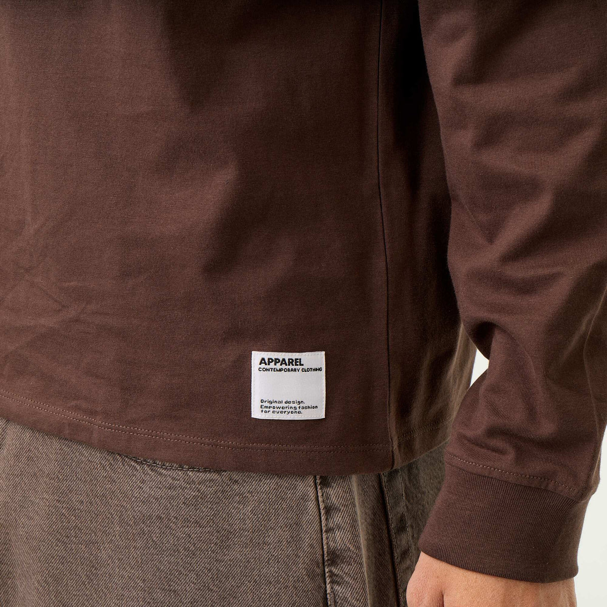 Long-sleeve crew neck cotton t-shirt BROWN