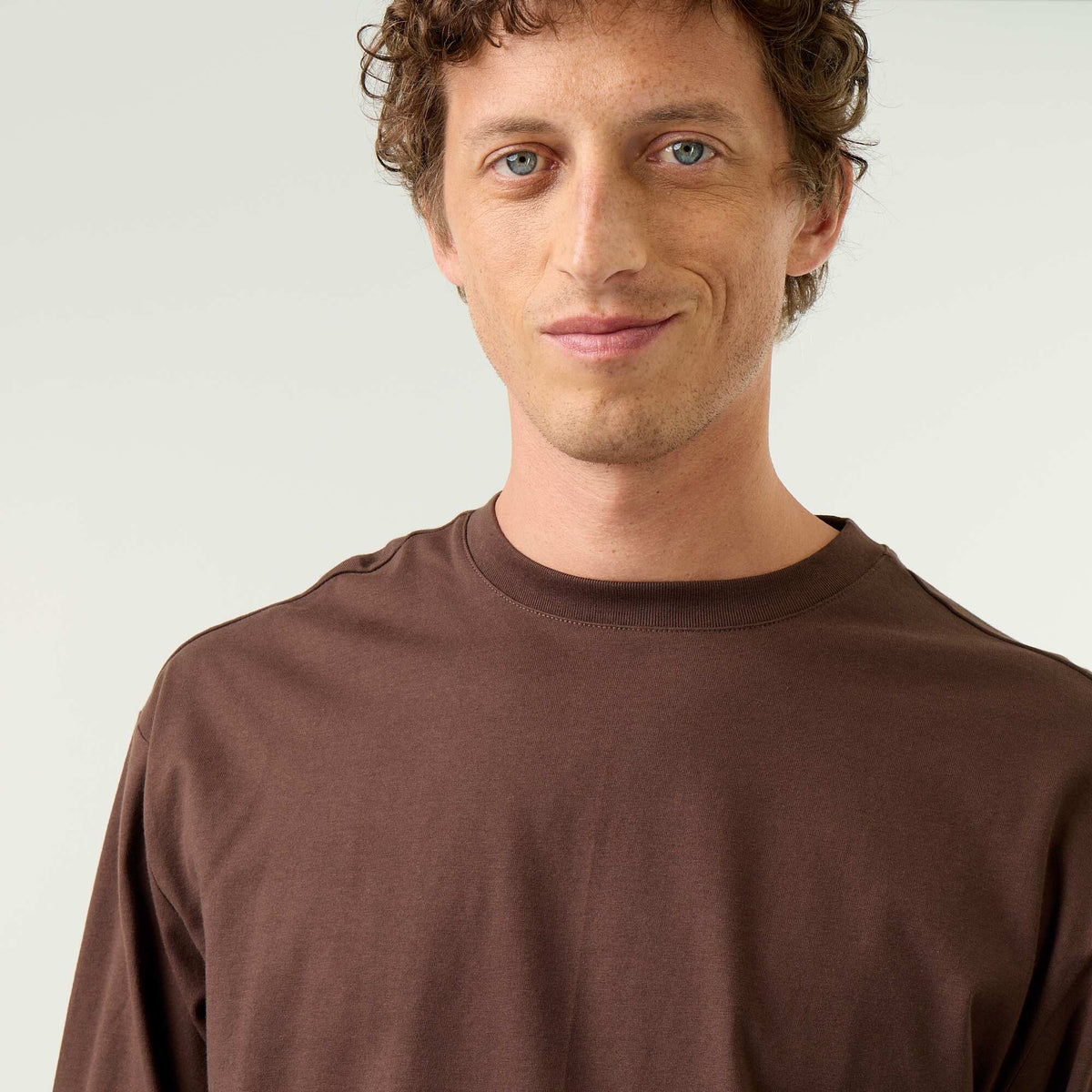 Long-sleeve crew neck cotton t-shirt BROWN