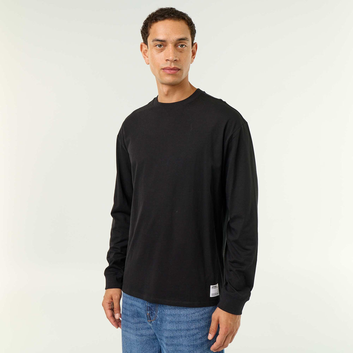 Long-sleeved round neck cotton t-shirt BLACK