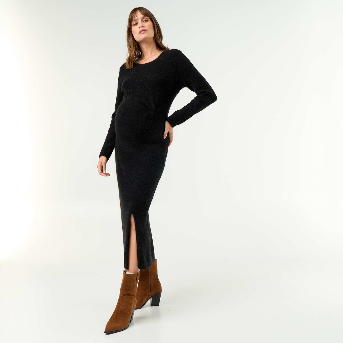 Blended Wool Maternity Dress BLACK