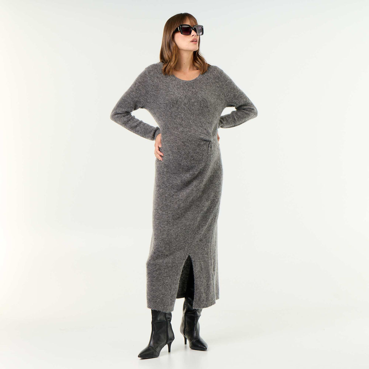Blended Wool Maternity Dress GREY