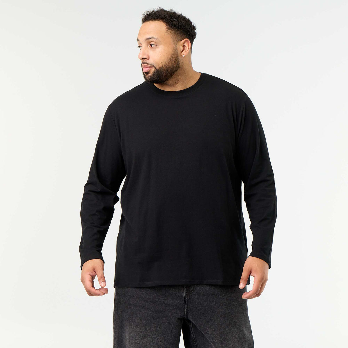 Plain long-sleeved jersey T-shirt BLACK