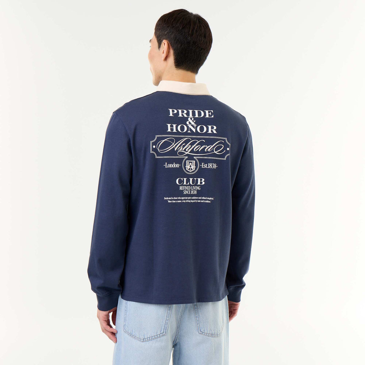 Rugby style polo with embroidered lettering BLUE