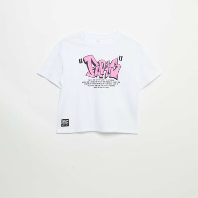 Short-sleeved vintage skate print T-shirt WHITE