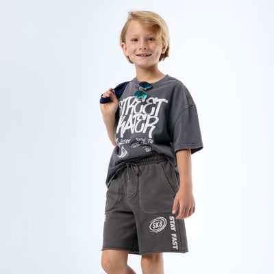 Lightweight Printed Fleece Shorts GREY