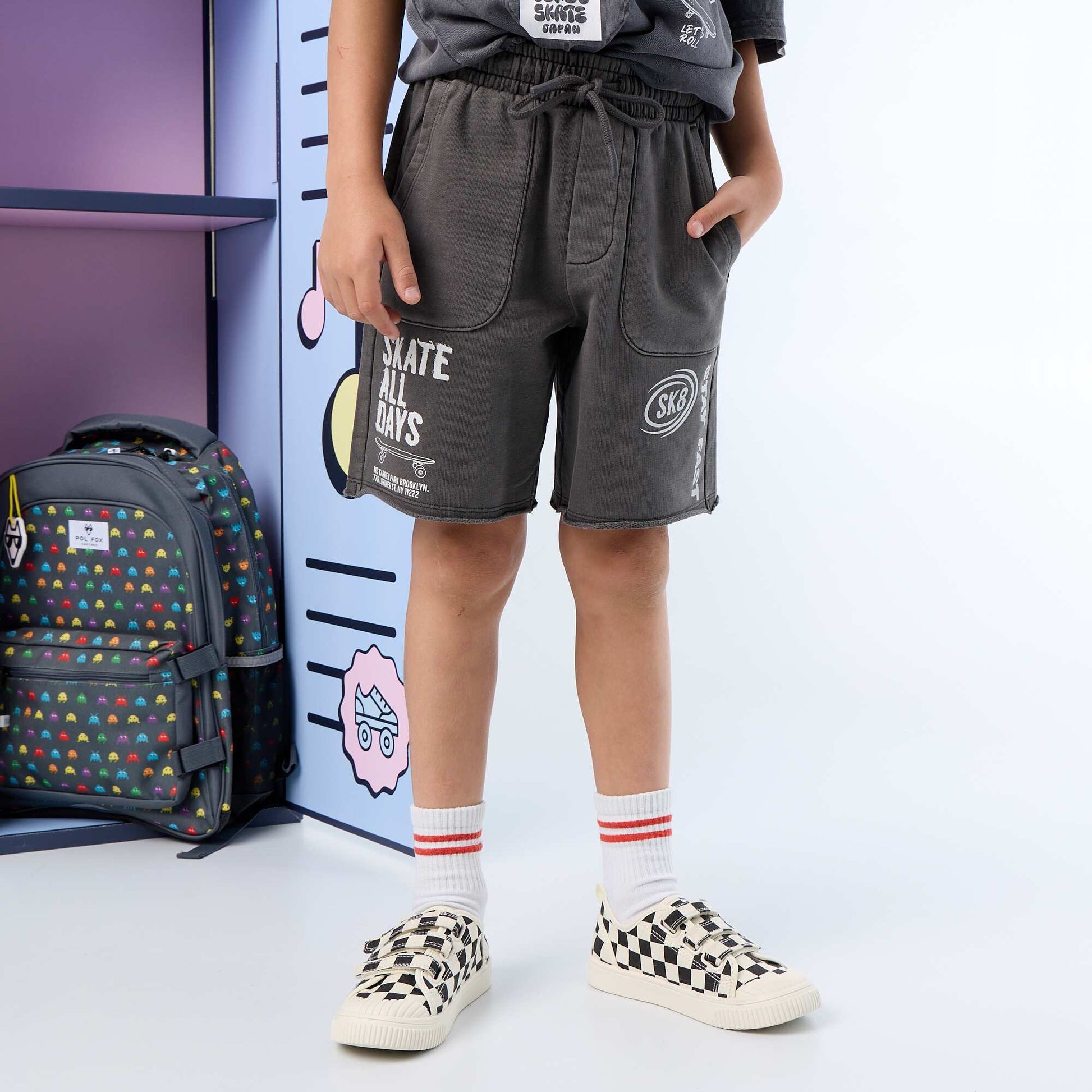 Lightweight Printed Fleece Shorts GREY