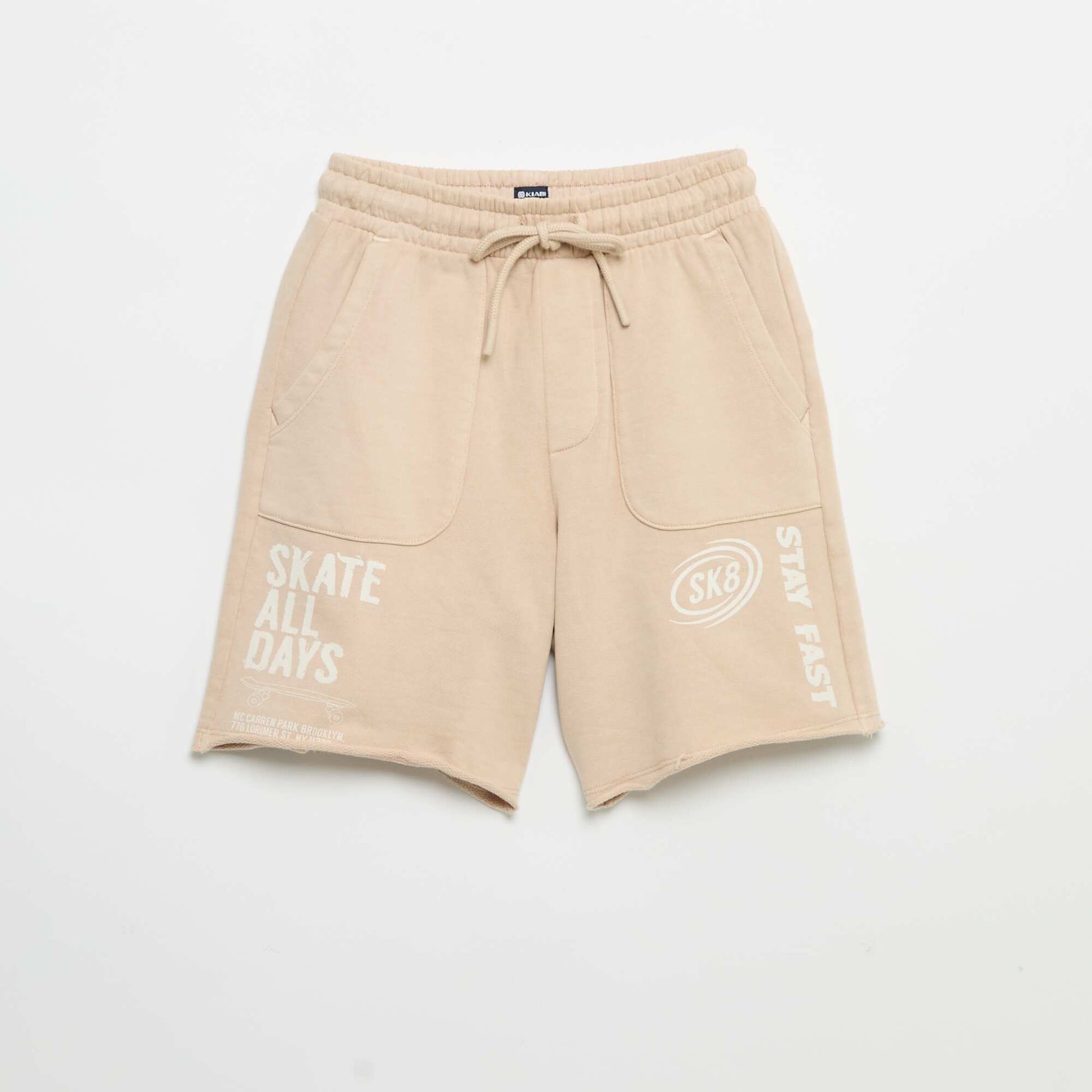 Lightweight Printed Fleece Shorts BEIGE