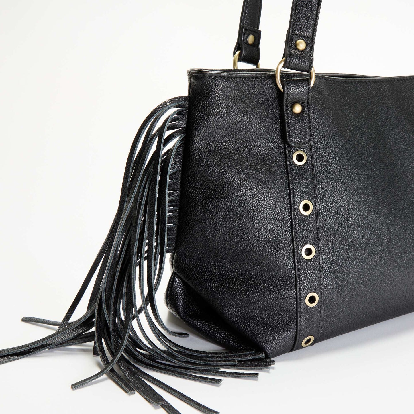 Fringed faux leather hobo bag BLACK