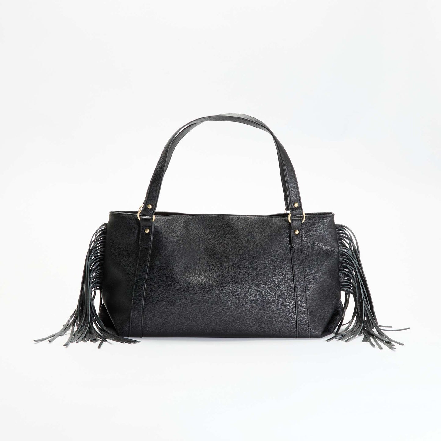 Fringed faux leather hobo bag BLACK