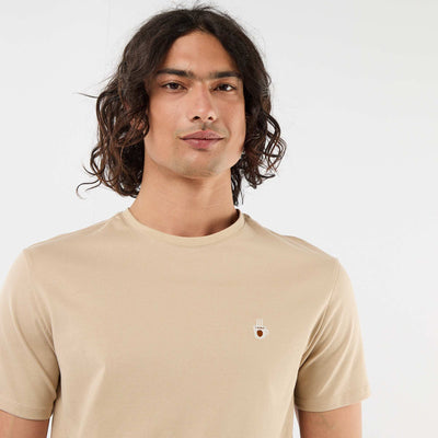 Plain short-sleeved T-shirt with embroidery BEIGE