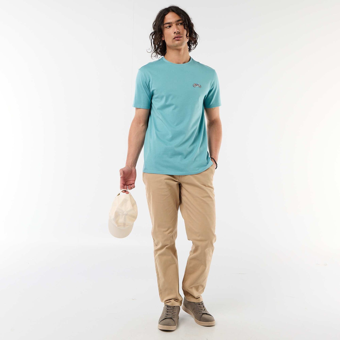 Plain short-sleeved T-shirt with embroidery BLUE