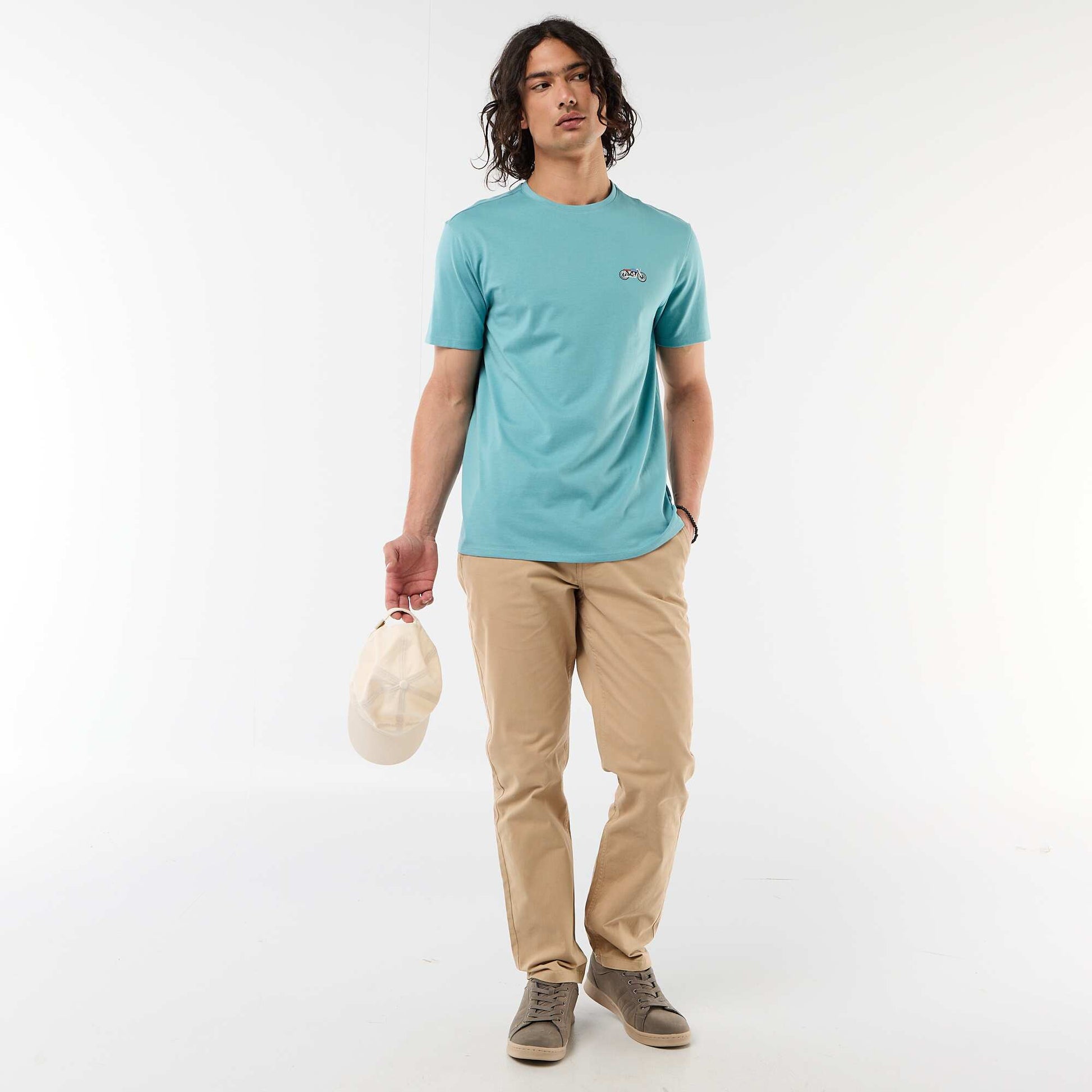 Plain short-sleeved T-shirt with embroidery BLUE