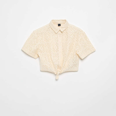 Openwork crochet blouse-style T-shirt WHITE